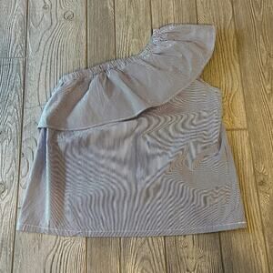 AQUA Nautical Pinstripe One Shoulder Top Ruffle Elastic Blouse